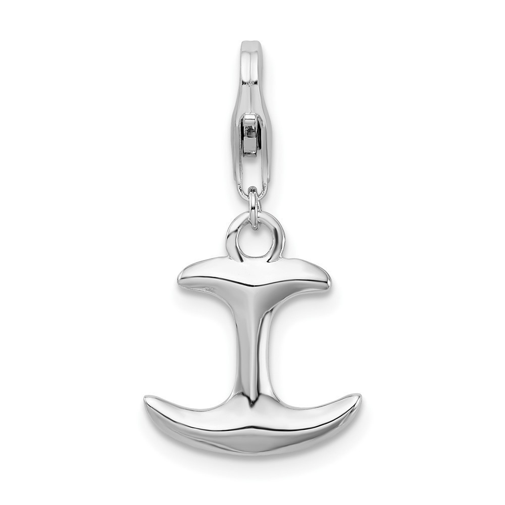925 Sterling Silver Polished 3-D Anchor Bracelet Charm with Fancy Lobster Clasp